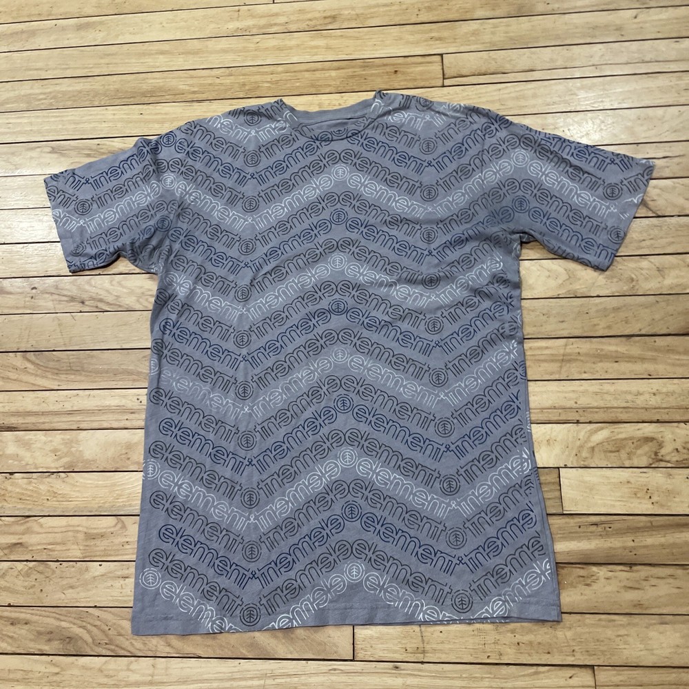 ELEMENT Shirt Men L Chevron Spellout Graphic Made USA Gray Surf Skate Tee 42″