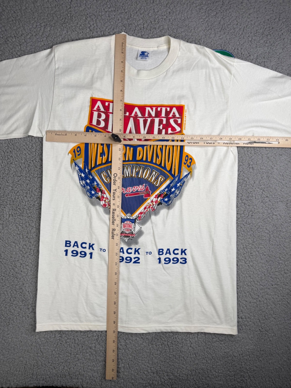 MLB Atlanta Braves Western Division 1993 Mens T-Shirt White Medium Starter NWT gallery
