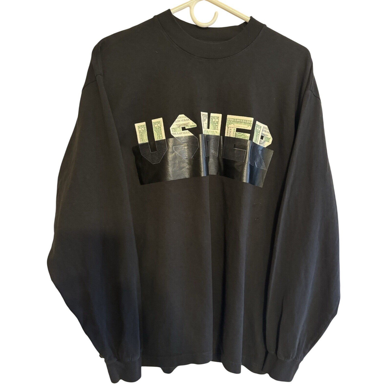 Usher Ushbucks Long Sleeve Shirt Mens M Black Thick Front Back Money Graphic gallery