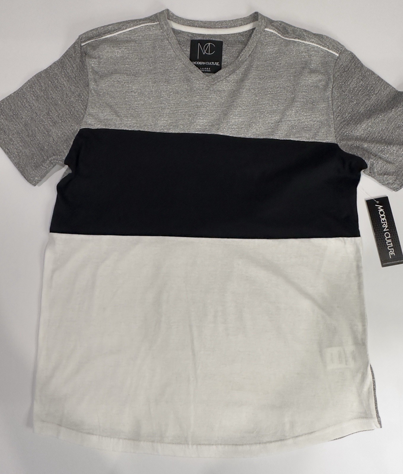 Modern Culture Men’s V-Neck Short Sleeve Colorblock T-Shirt Gray Black White L gallery