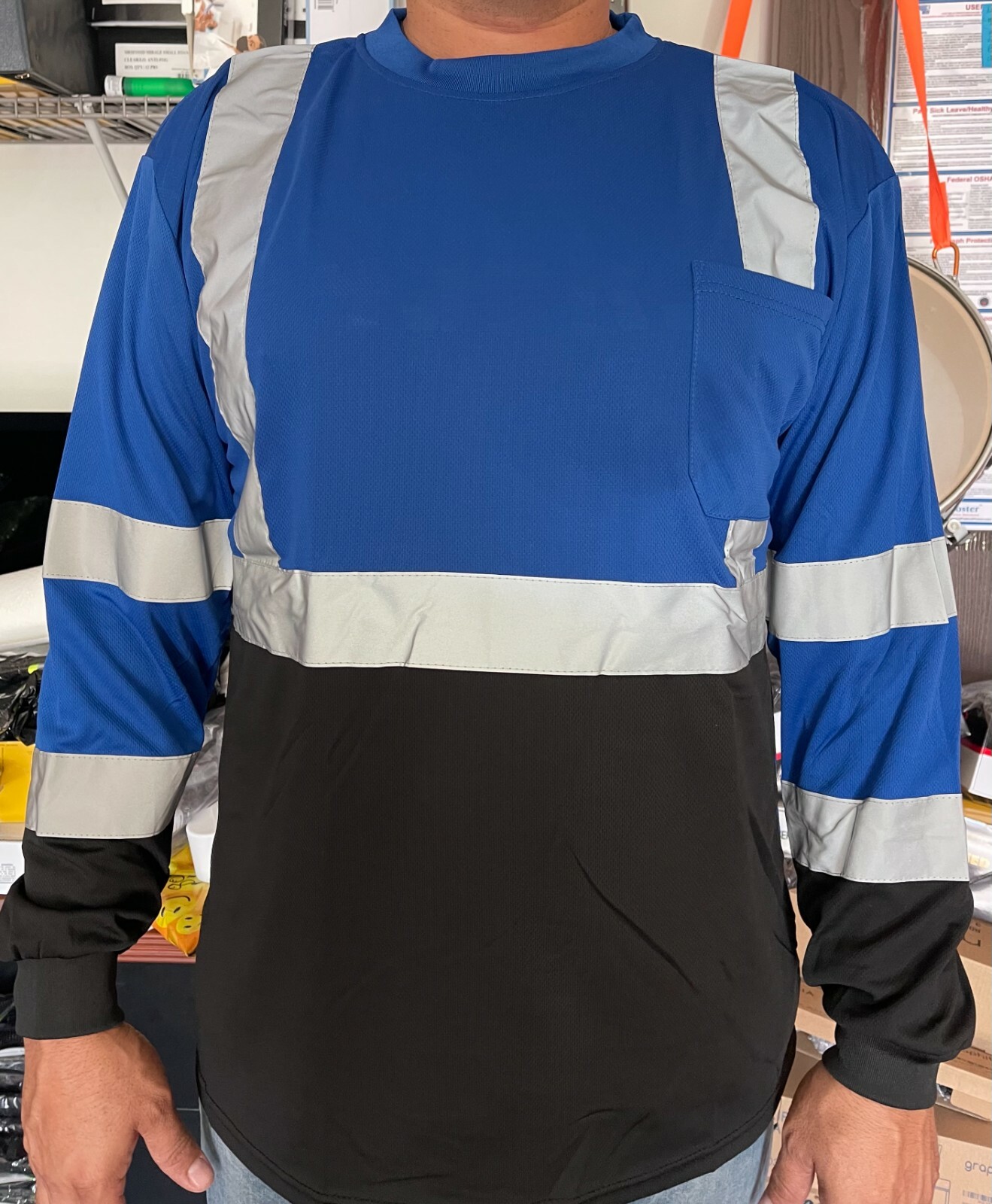 Class 2 Max-dry Moisture Wicking Mesh Long Sleeve Safety T-shirt, Blue/BK gallery