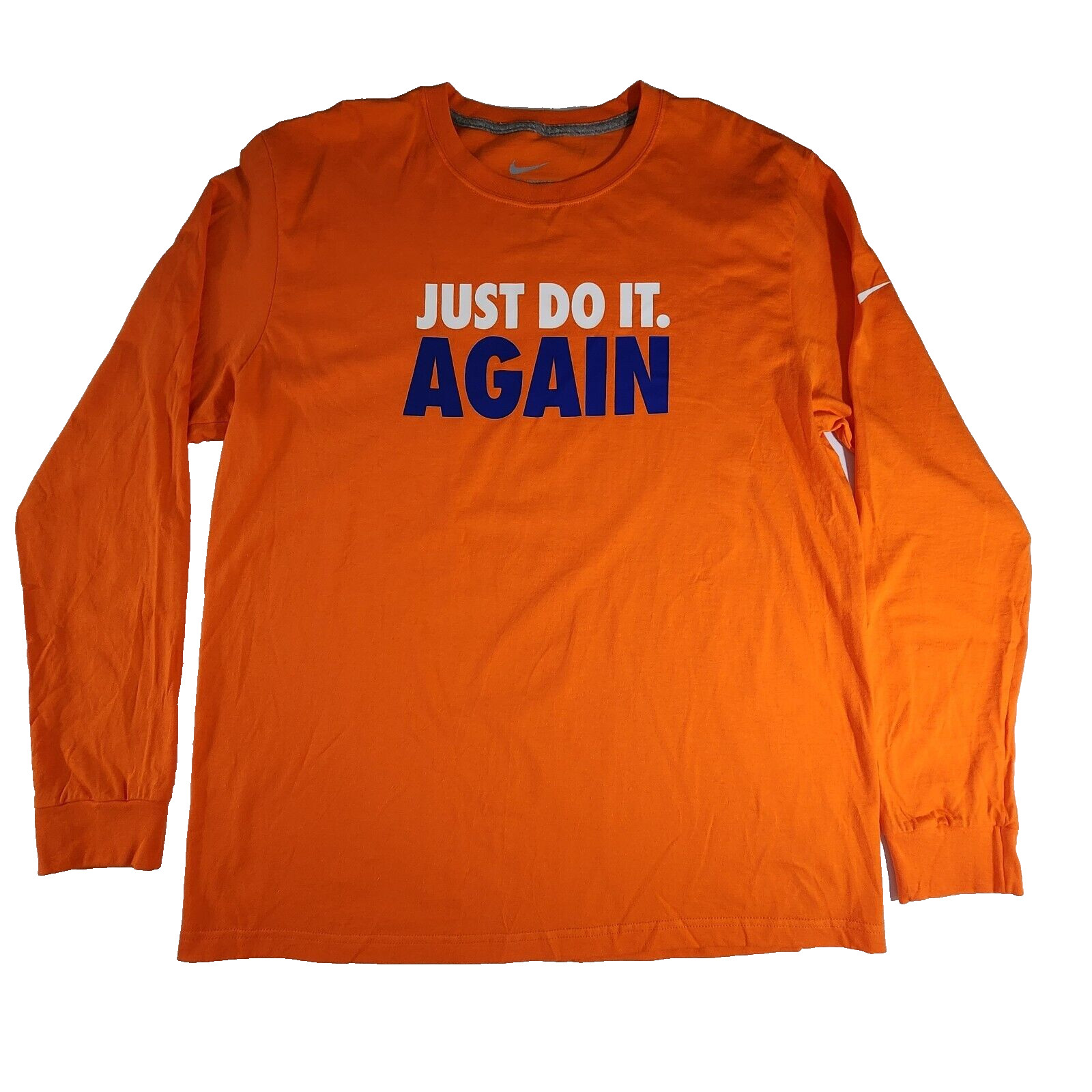 Nike Just Do It Again Men's XL Orange Long Sleeve T-Shirt Ribbed Cuffs NWOT Flaw gallery