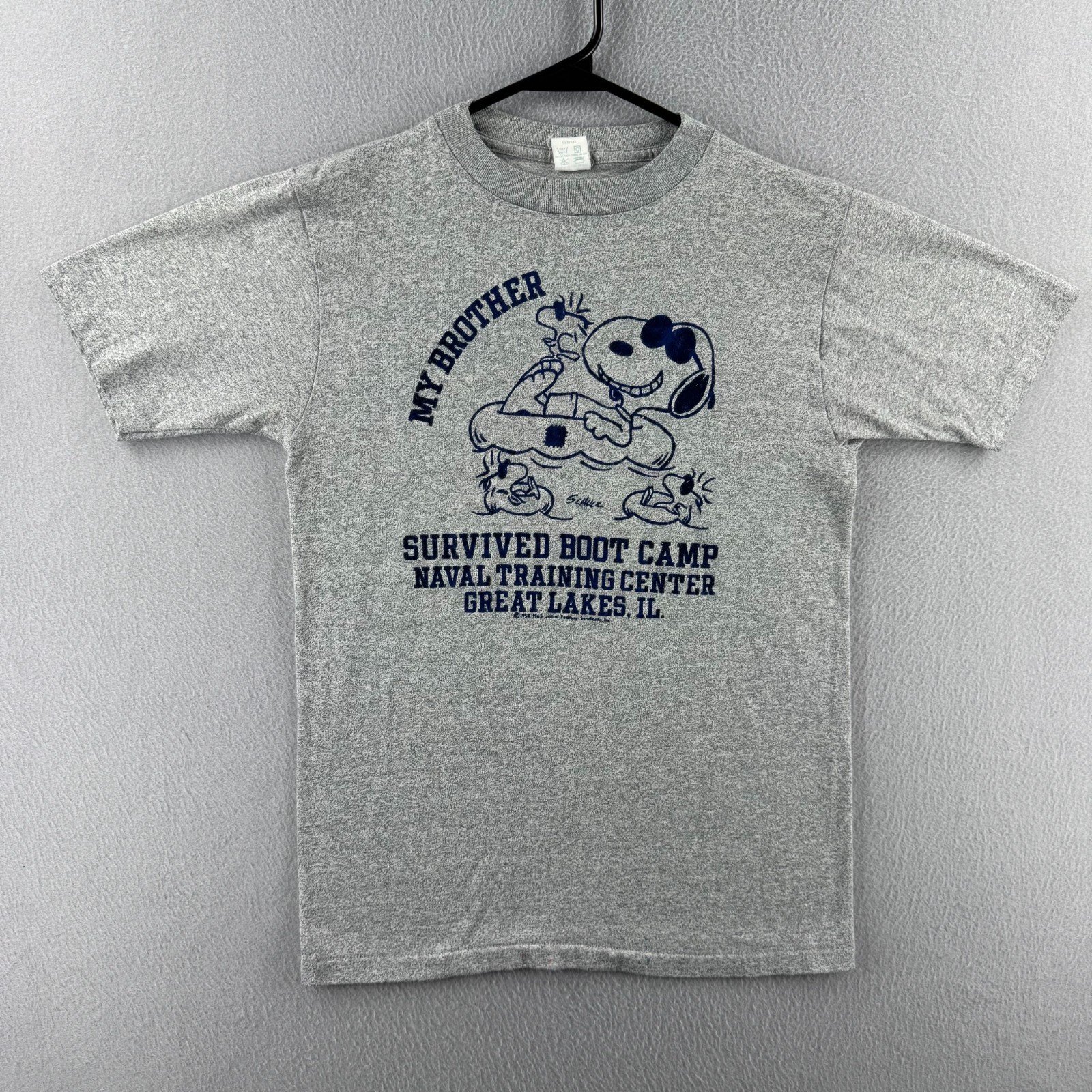 Vintage 80s Snoopy Military T Shirt Mens Medium Thin Flock Print 80s USA