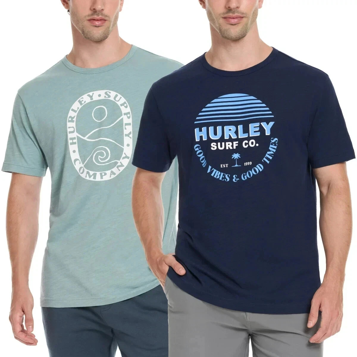 Hurley Men’s Graphic Tee 2-pack Classic Fit, Light Blue/Navy, Size- XL