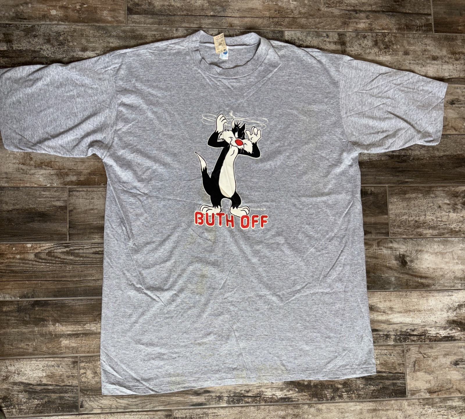Vtg 80s Artex Warner Bros. Looney Tunes Sylvester Buth Off T Shirt Gray OS USA