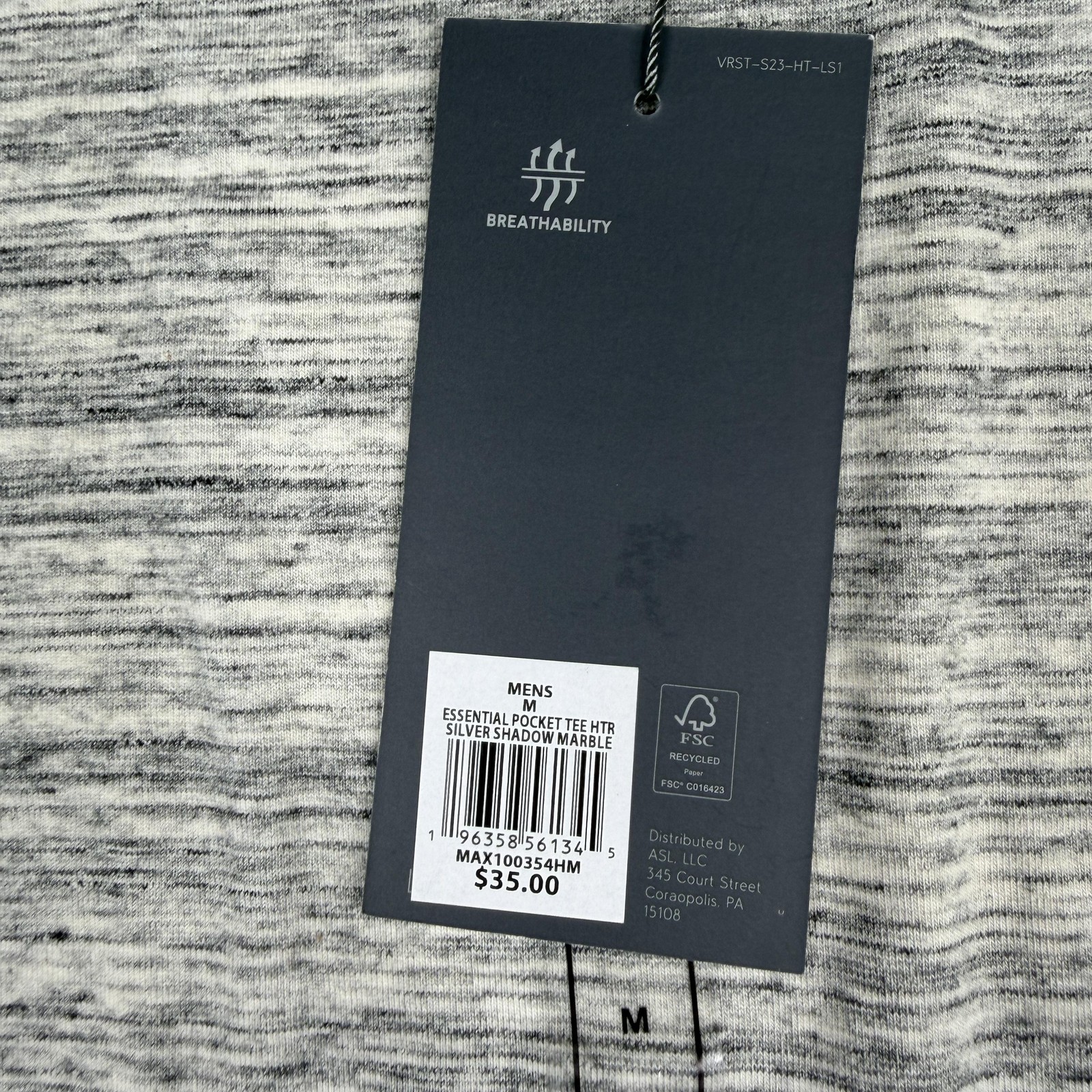VRST Essential Pocket Tee Shirt Mens Medium Silver Shadow Marble Heather Soft gallery