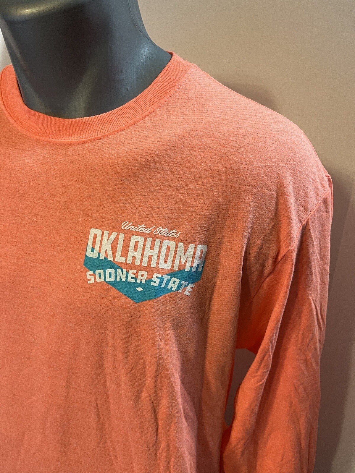 Oklahoma The Sooner State Adult LS T-Shirt Orange Coral M Cotton Poly Slim Fit gallery