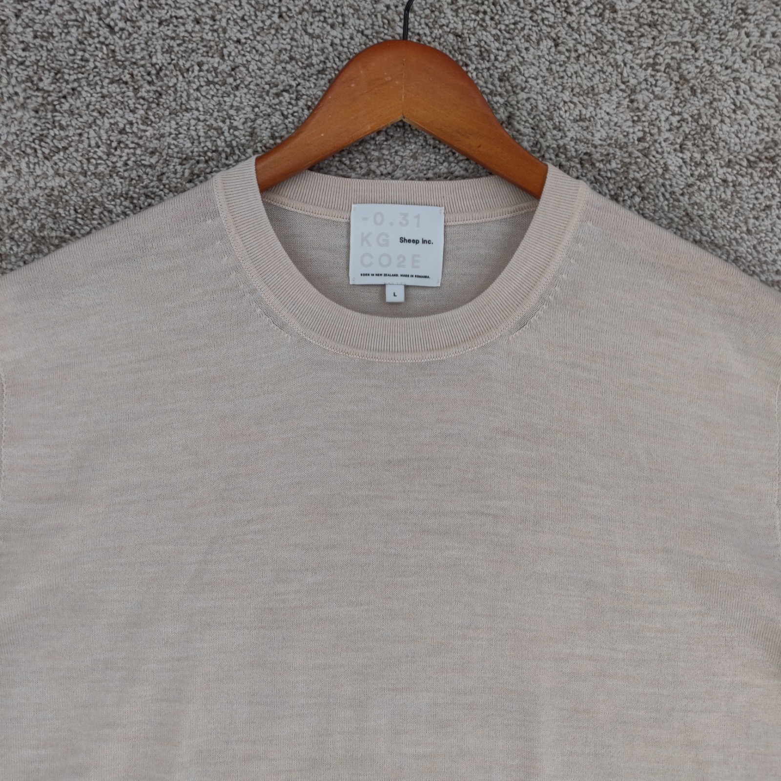 Sheep Inc Ultra-Fine Merino Wool Knit T-Shirt Mens Large Beige Short Sleeve gallery