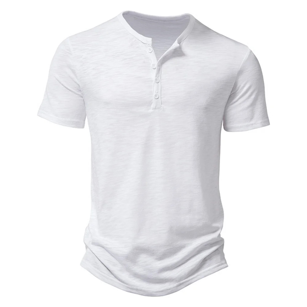 Henley Collar Summer Men Casual Solid Color Short Sleeve T Shirt for Men Polo. gallery