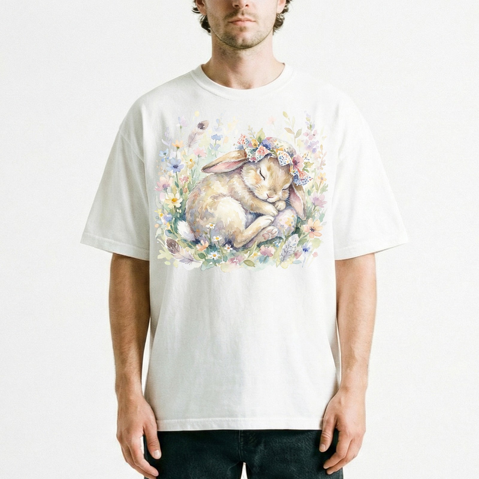 Cute Easter Bunny Floral Watercolor Spring T-Shirt Animal Pastel Holiday Tee gallery