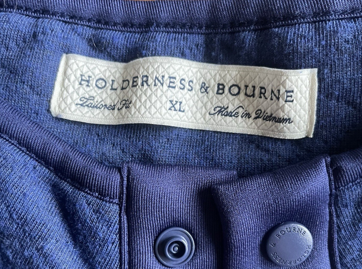 Holderness & Bourne Sweater Mens Medium Blue Quilted T Snap Pullover gallery