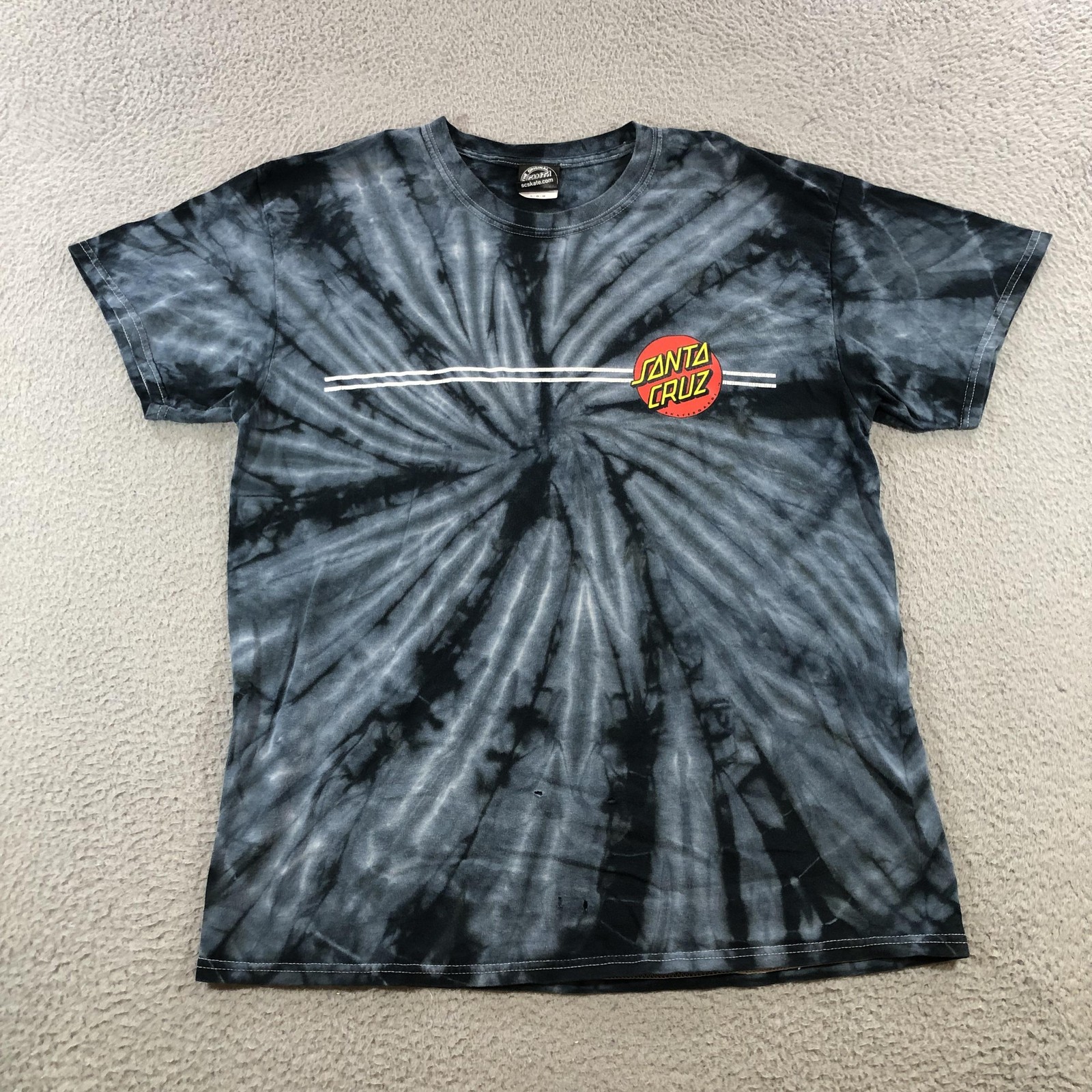 Santa Cruz Shirt Mens Large Black Grey Tie Dye Skateboards Logo Tee Cotton