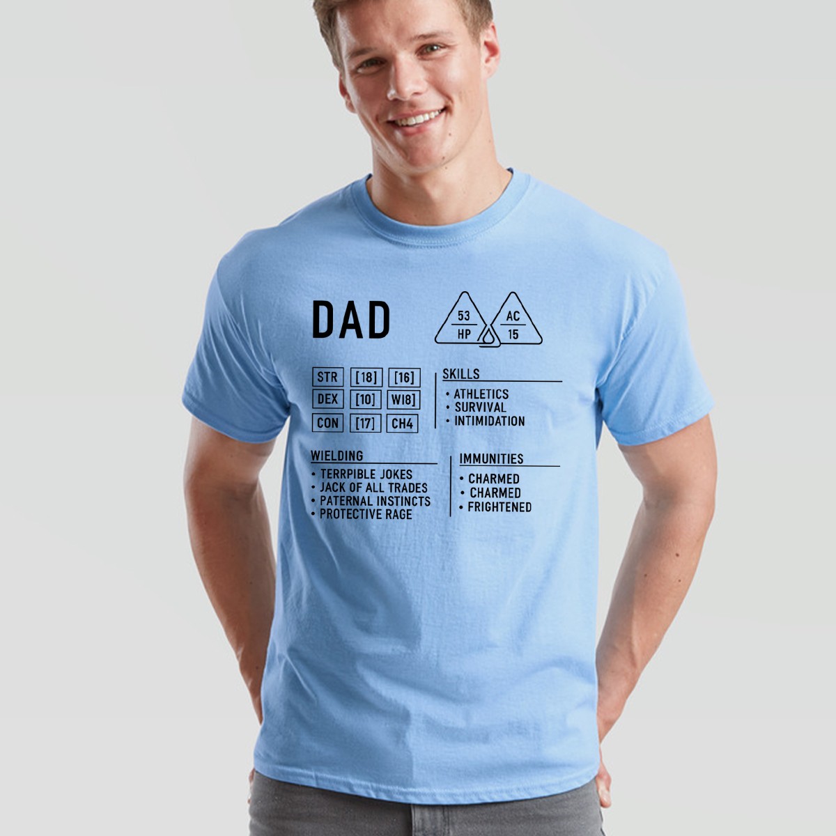 Dad Dungeons Mens T Shirt Dragons Character Sheet Fathers Day Gift DND RPG gallery