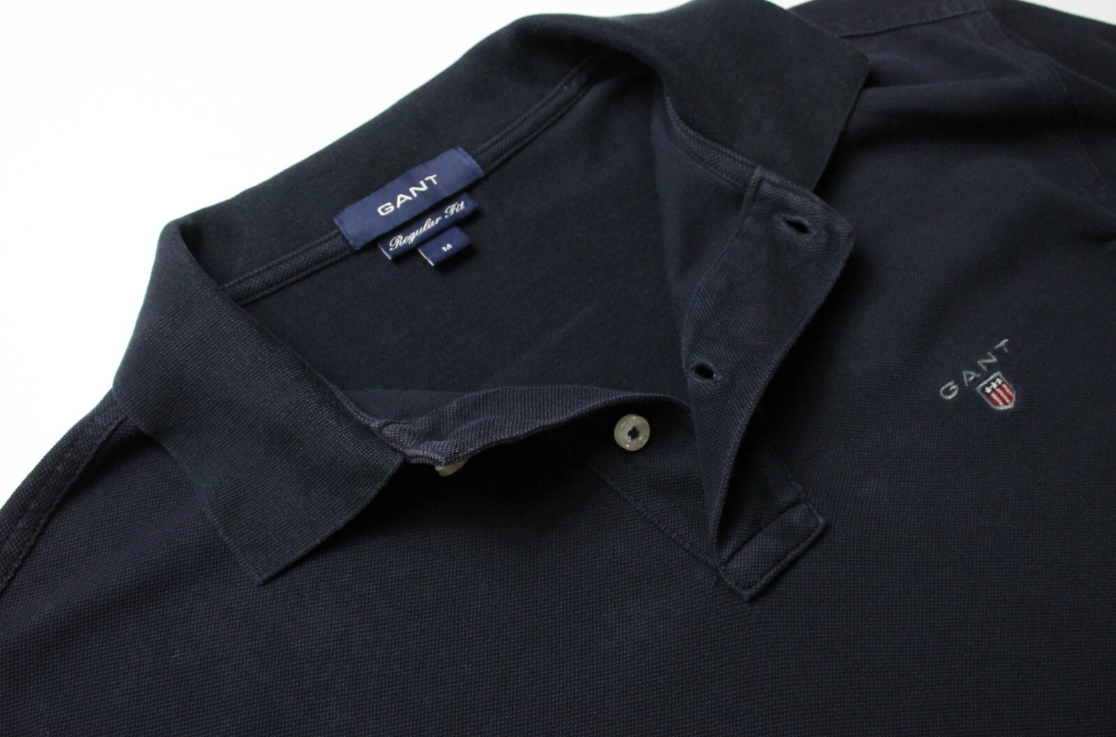 GANT Regular Fit T-Shirt Mens Medium Short Sleeve Half Button Polo Collared Navy gallery