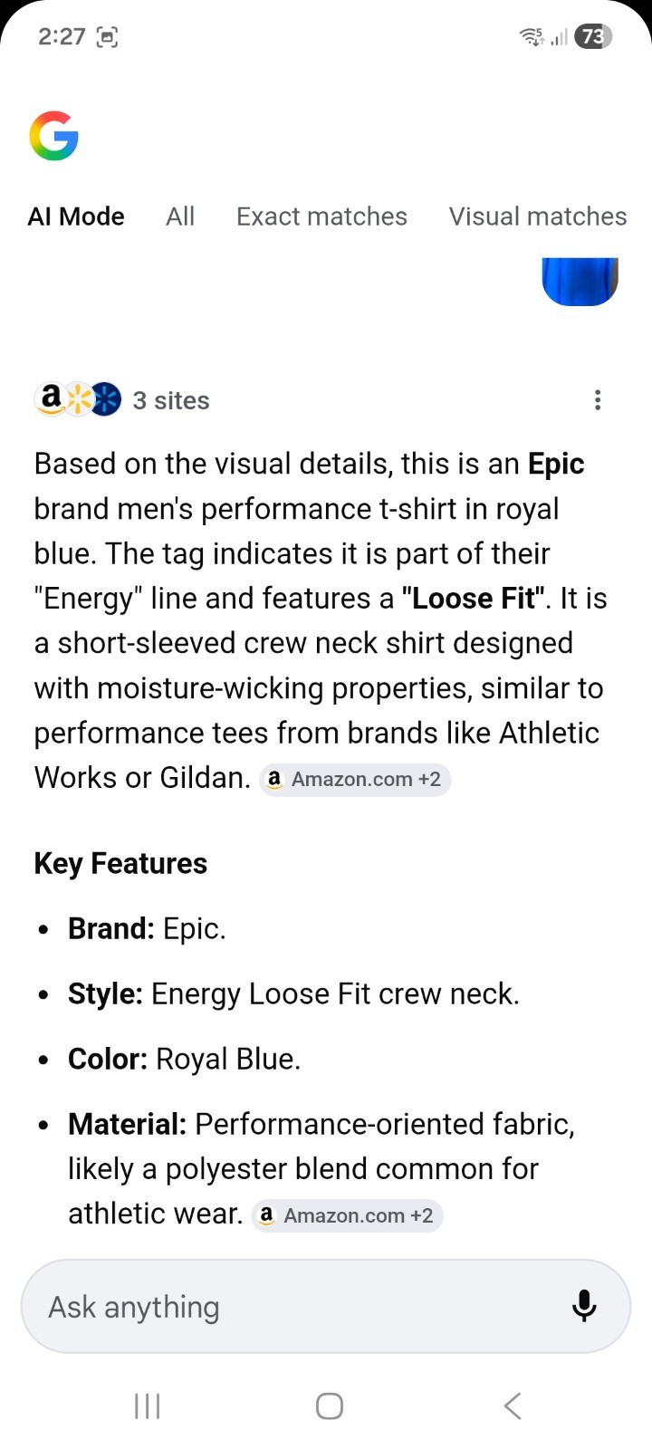 Epic Energy Zone Men's Blue Polyester Short Sleeve Loose Fit T-Shirt XXL gallery