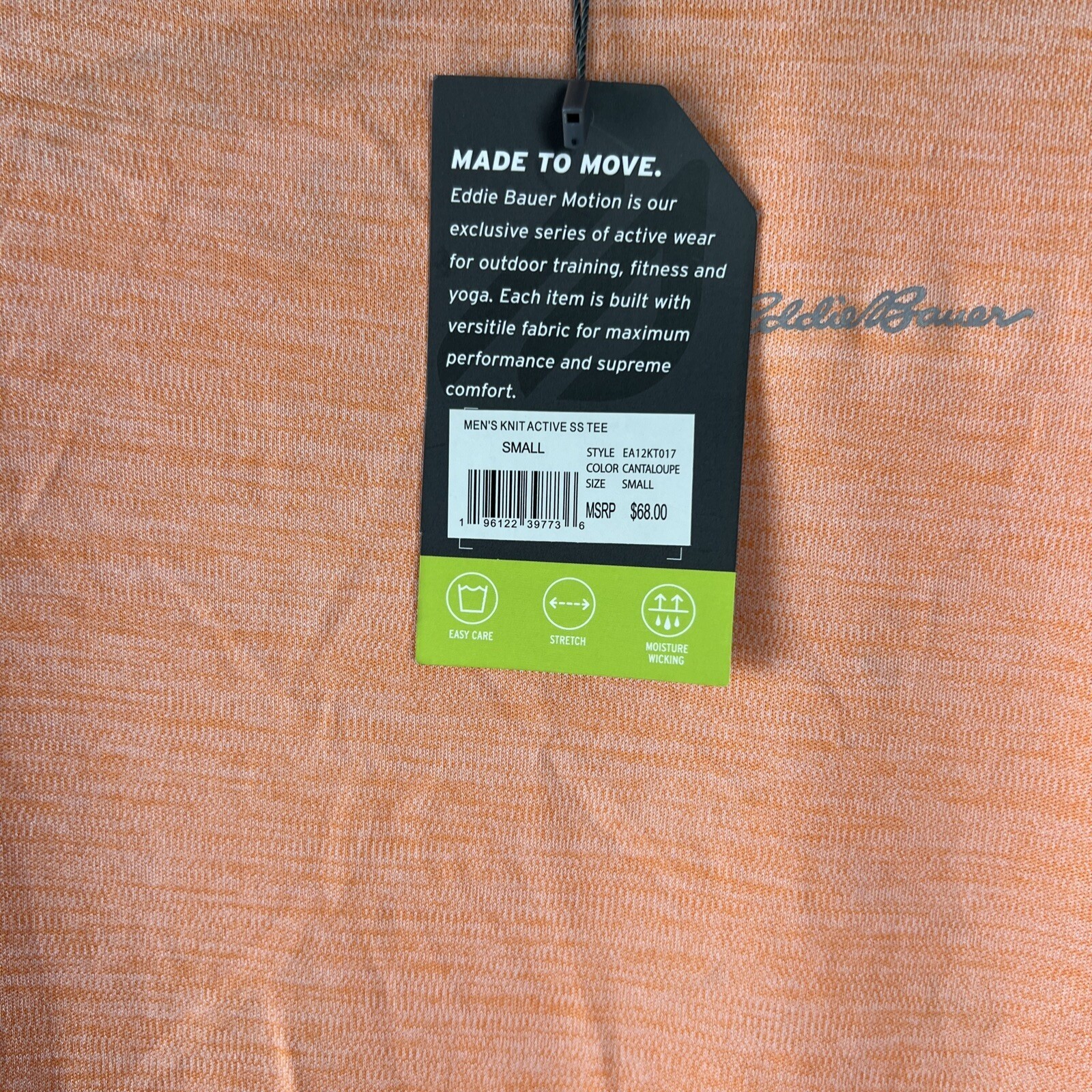 Eddie Bauer Motion Men's Tee Size Small Active Short Sleeve Cantaloupe Orange A2 gallery