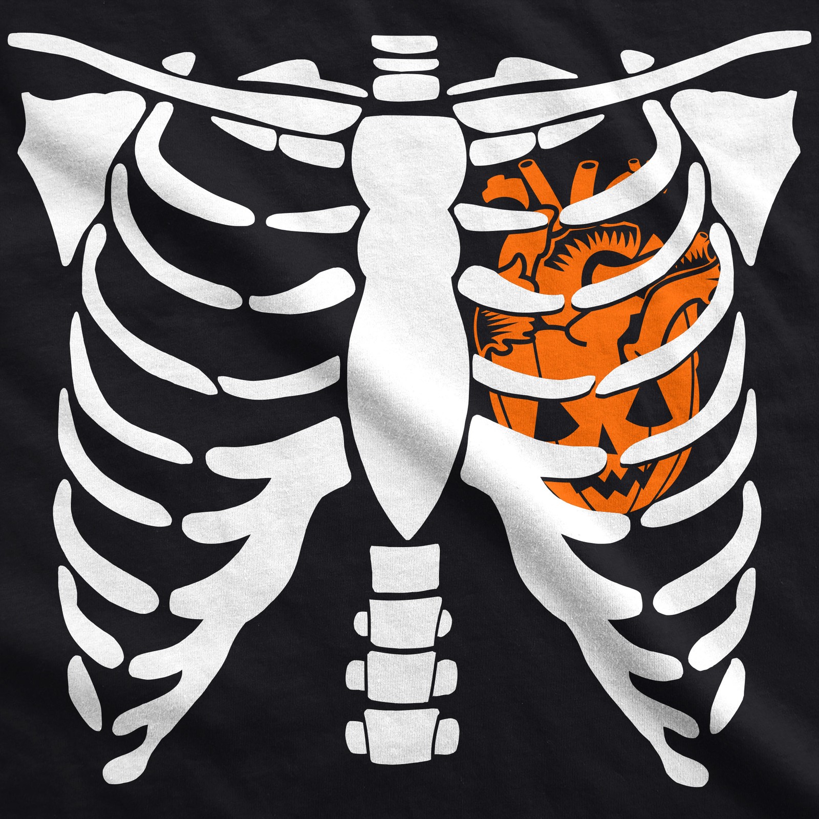 Mens Pumpkin Heart Skeleton Rib Cage Tee Funny Halloween Jack-O-Lantern Tee gallery