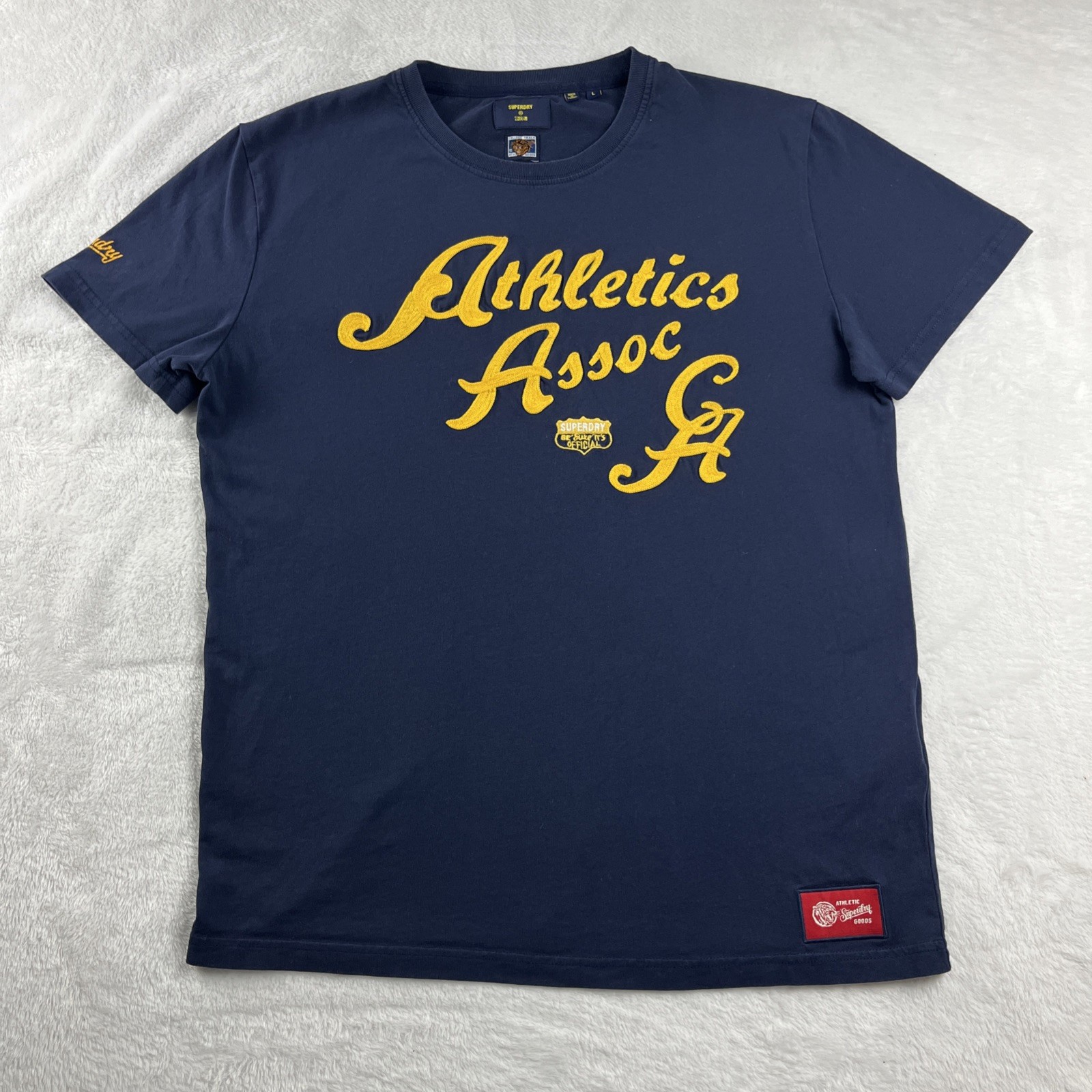 Superdry AAC Graphic Lightweight T-Shirt Mens Size Large Navy Chain Stitch