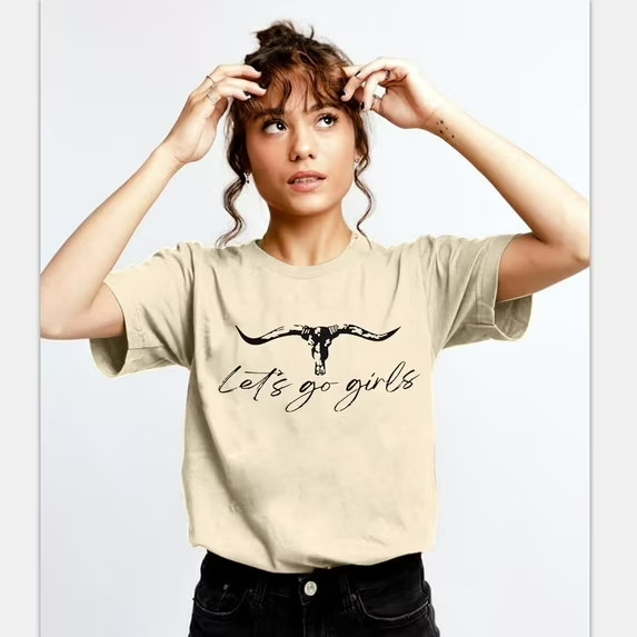 Let’s Go Girl Shirt Women Western Bleached T-Shirt Retro Country Music Tee