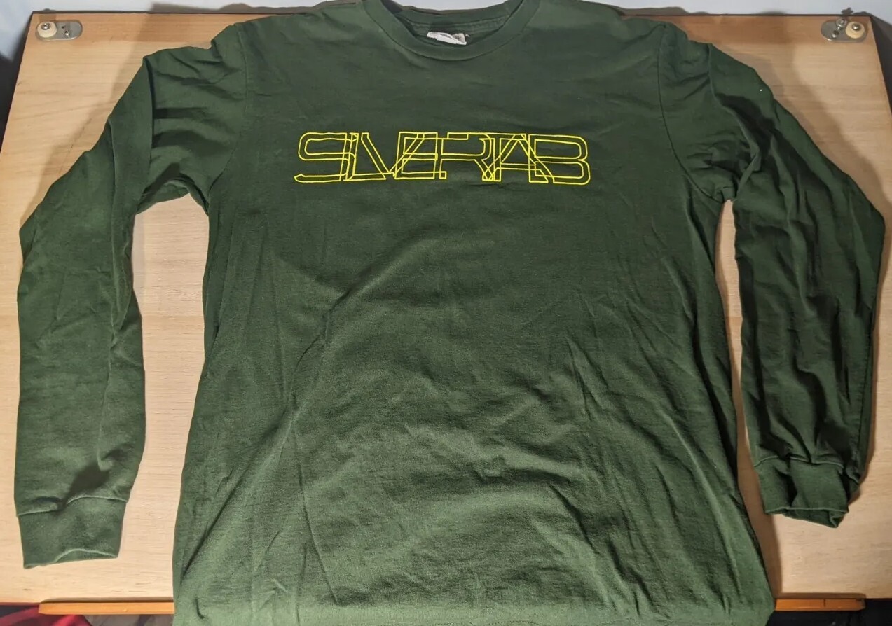 Rare Silver Tab Spell Out LS T-shirt Long Sleeve Levis Green Medium Double Sided