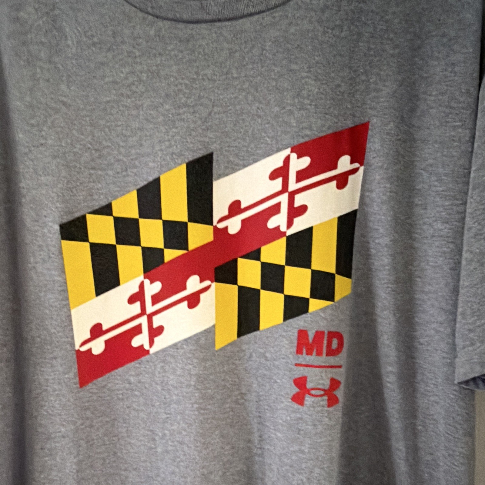 Under Armour HeatGear Men's XL Gray Knit Cotton Graphic Logo Crew Neck Tee MD gallery