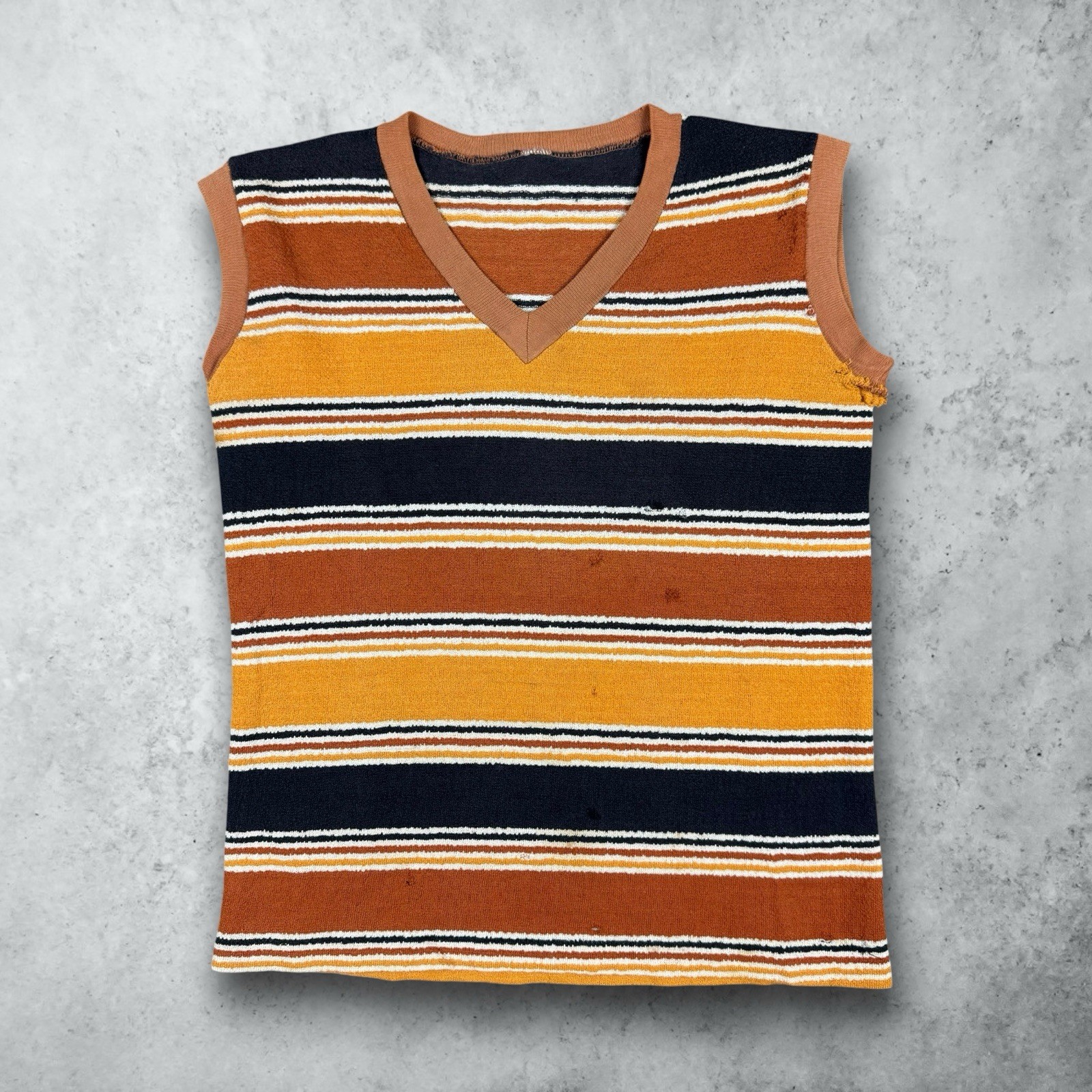 Vintage 50s Striped Terry Cloth Knit Beach Tank Top Shirt Size Small USA gallery