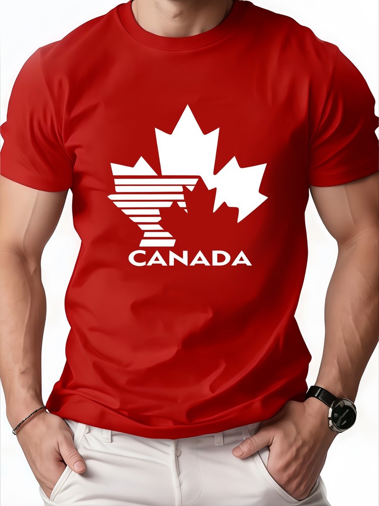 Canada Maple Leaf Graphic T-Shirt Canadian Pride Flag Style Casual Tee