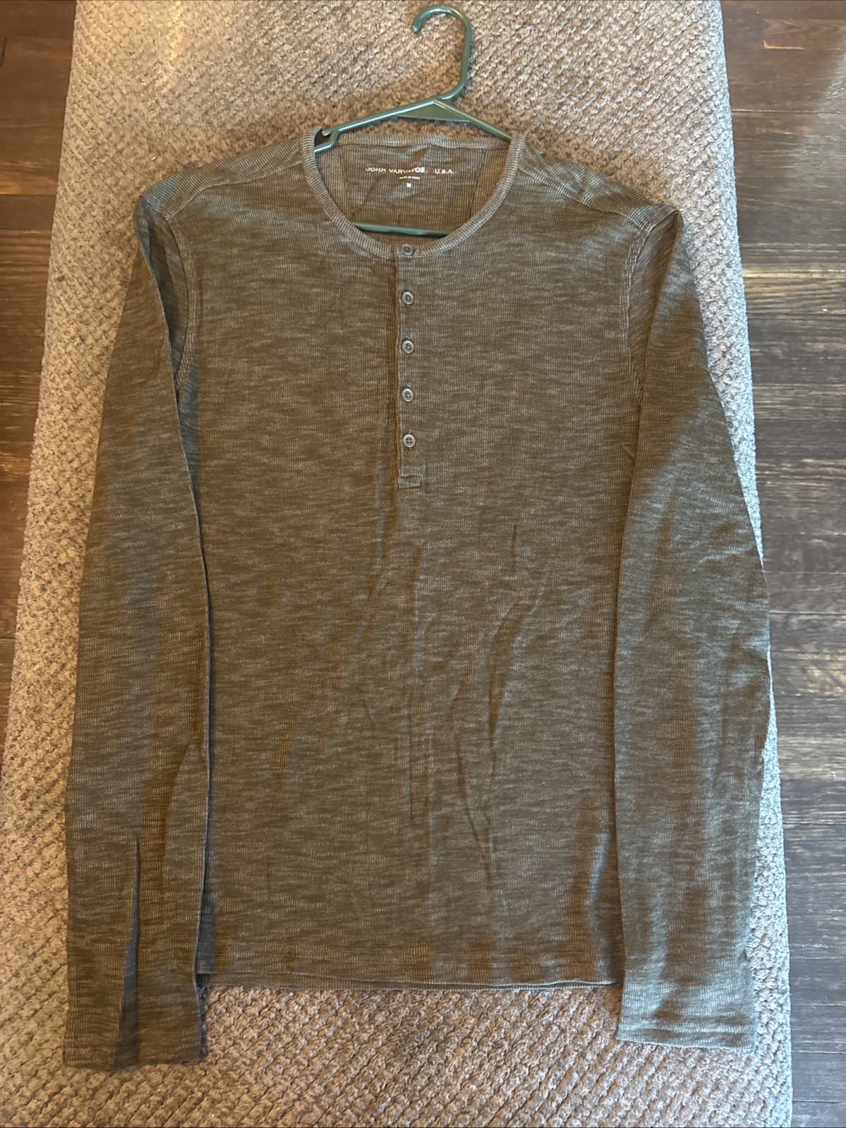 John Varvatos Shirt Mens M Gray Henley Long Sleeve Stretch Thermal Waffle Knit