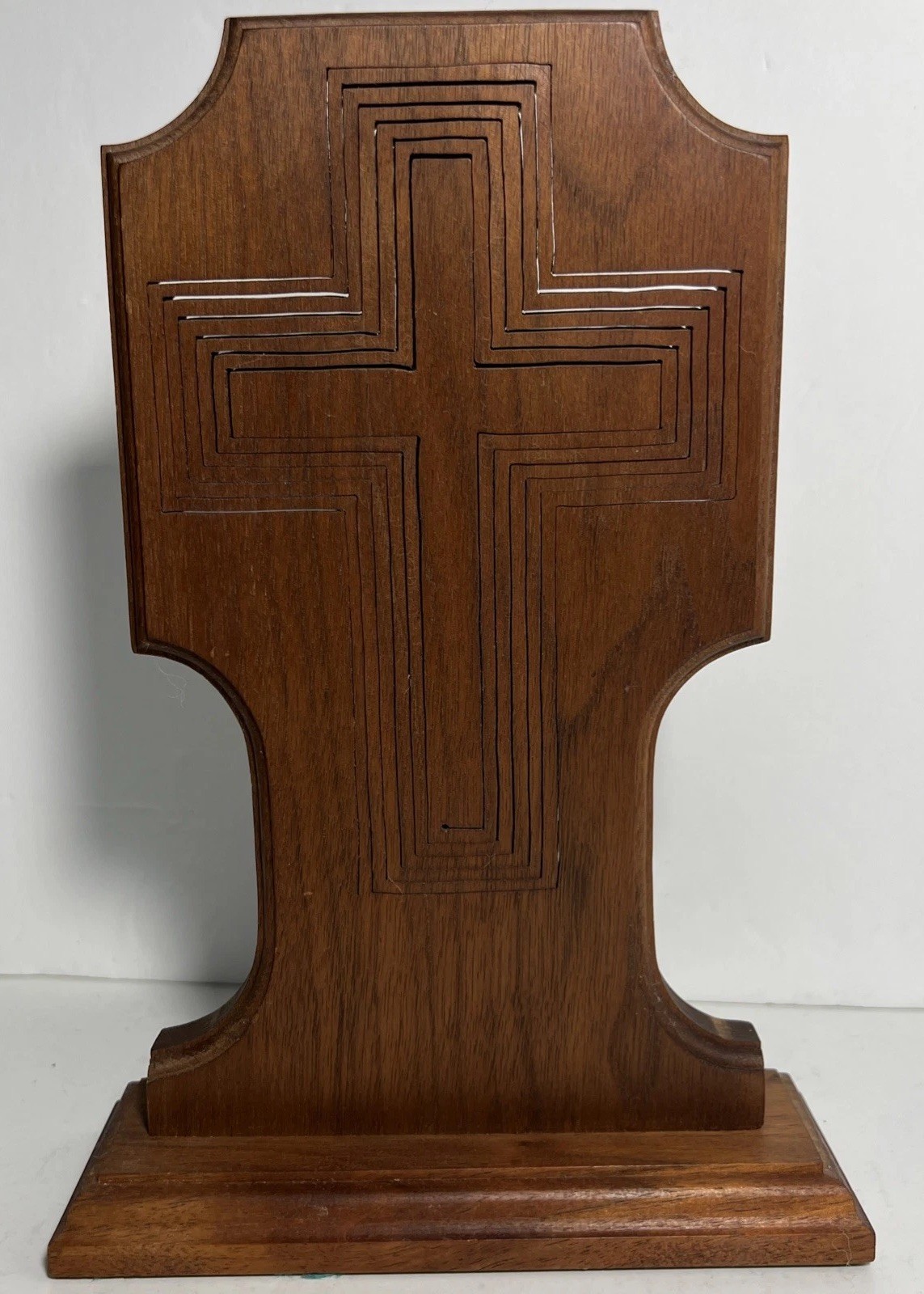 Handmade Wooden Table Crucifix With A 3-D Tiered Design
