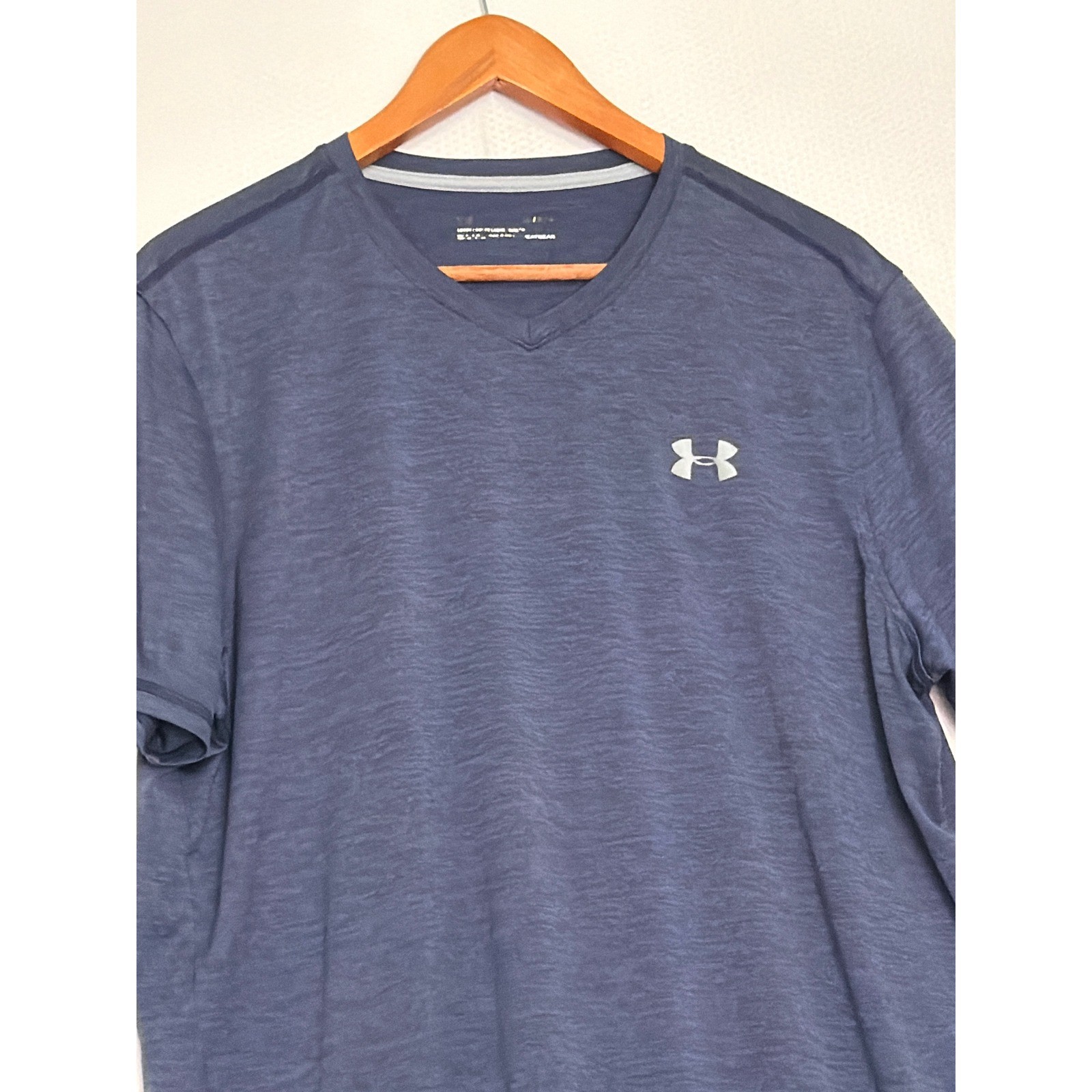 Under Armour HeatGear Mens V-Neck T-Shirt Navy Blue Heather Loose Fit Large gallery