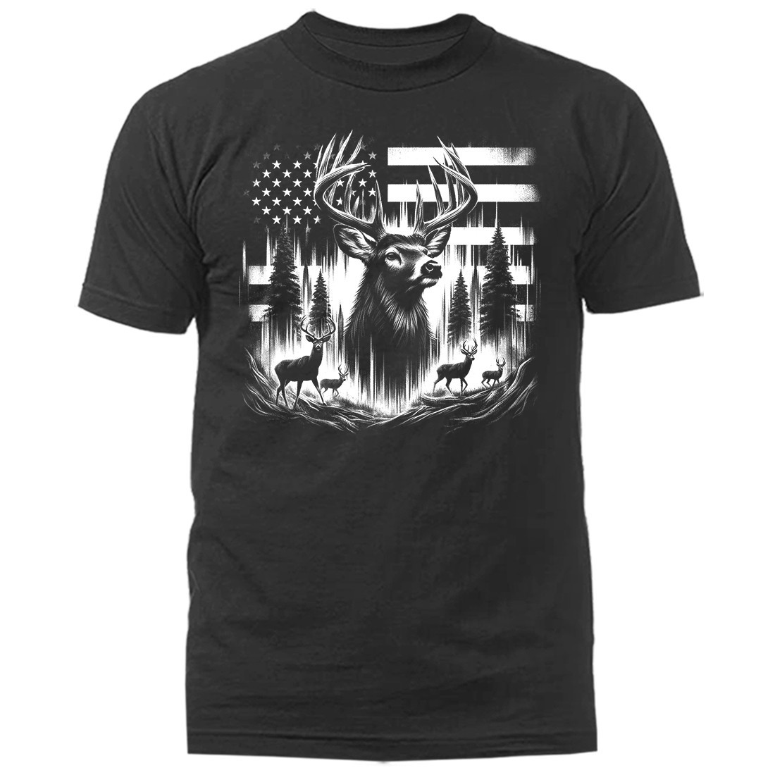 American Flag Deer Hunting Buck Wildlife Wilderness Outdoor Nature T-shirt