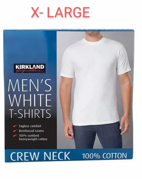 NEW! 2 pack Kirkland T Shirts men's white Crew Neck 100% Cotton Tees XL X-Large gallery