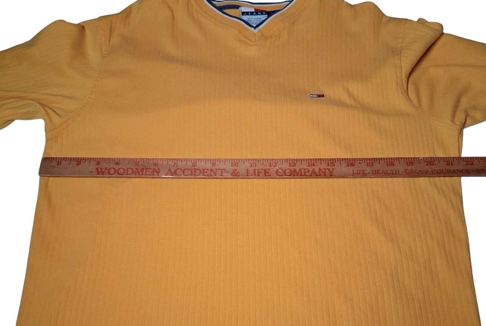 Vintage 1990s Tommy Jeans Shirt Men L Ribbed Knit Gold Long Sleeve V Neck gallery