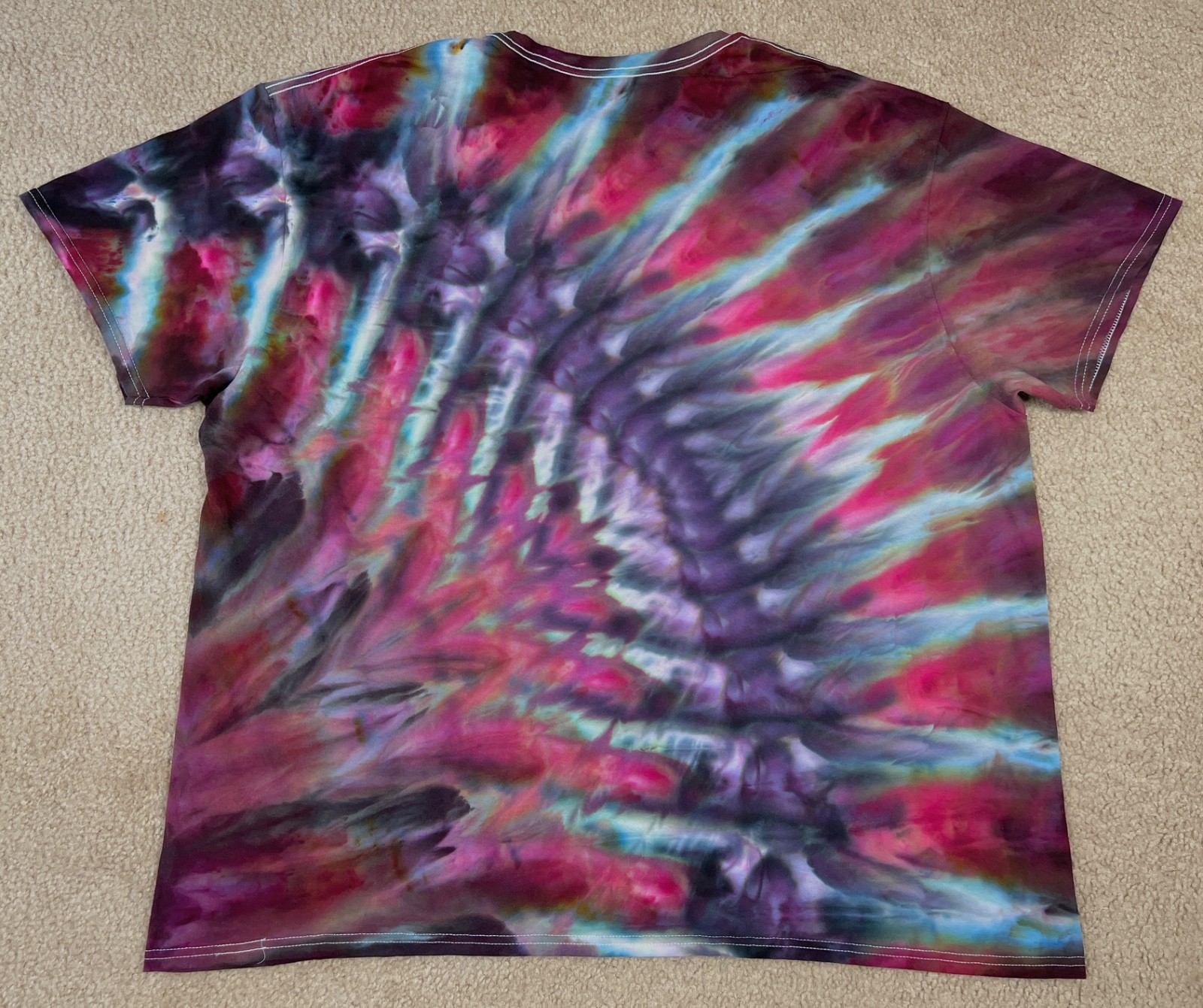 Handmade Ice Tie Dye T-Shirt 3XL Mens Womens Soft Cotton Blue Plum Rolled Dye gallery