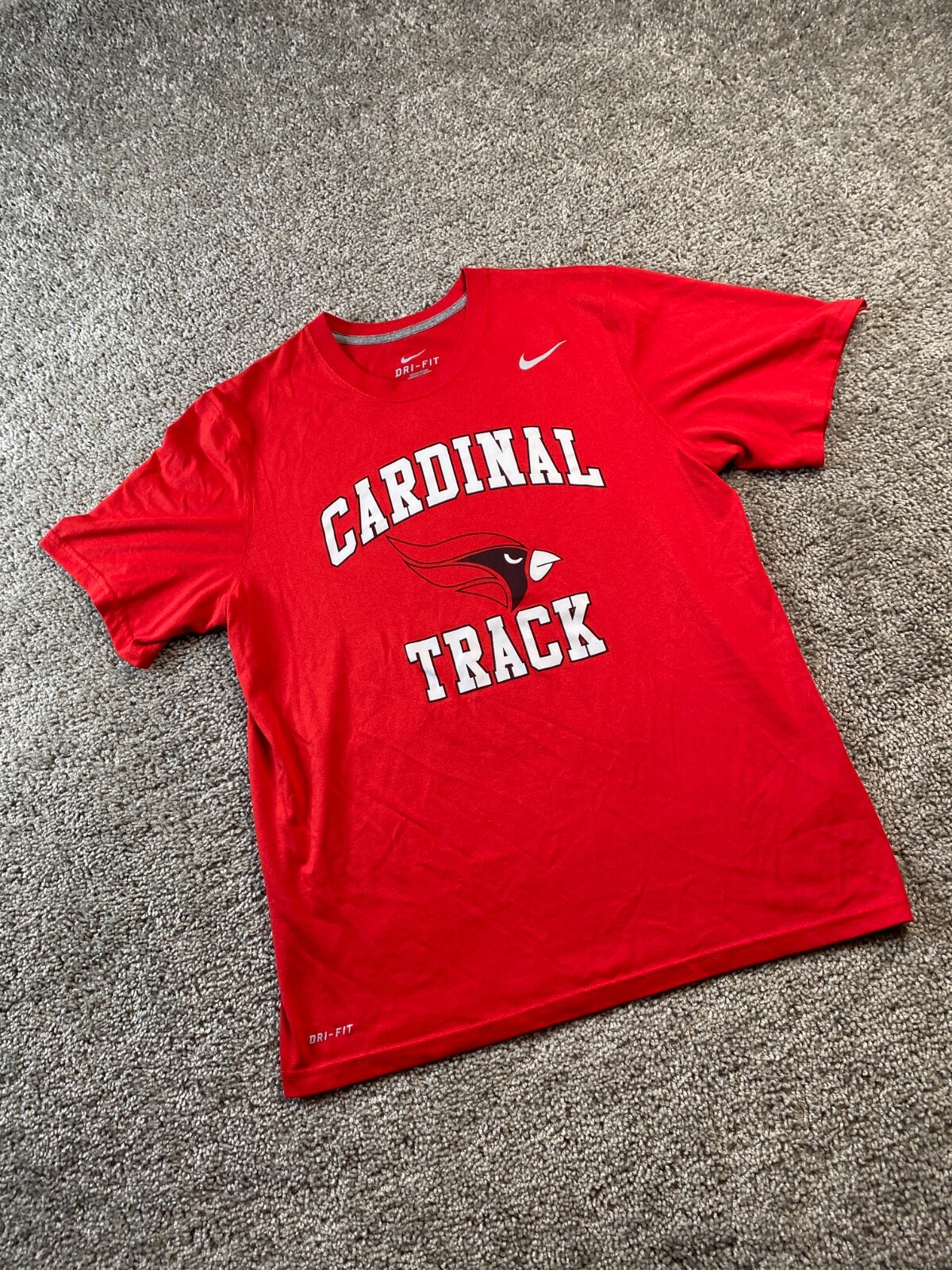 Nike Shirt Adult Medium Red White Swoosh Drifit Cardinal Track And Field Mens gallery