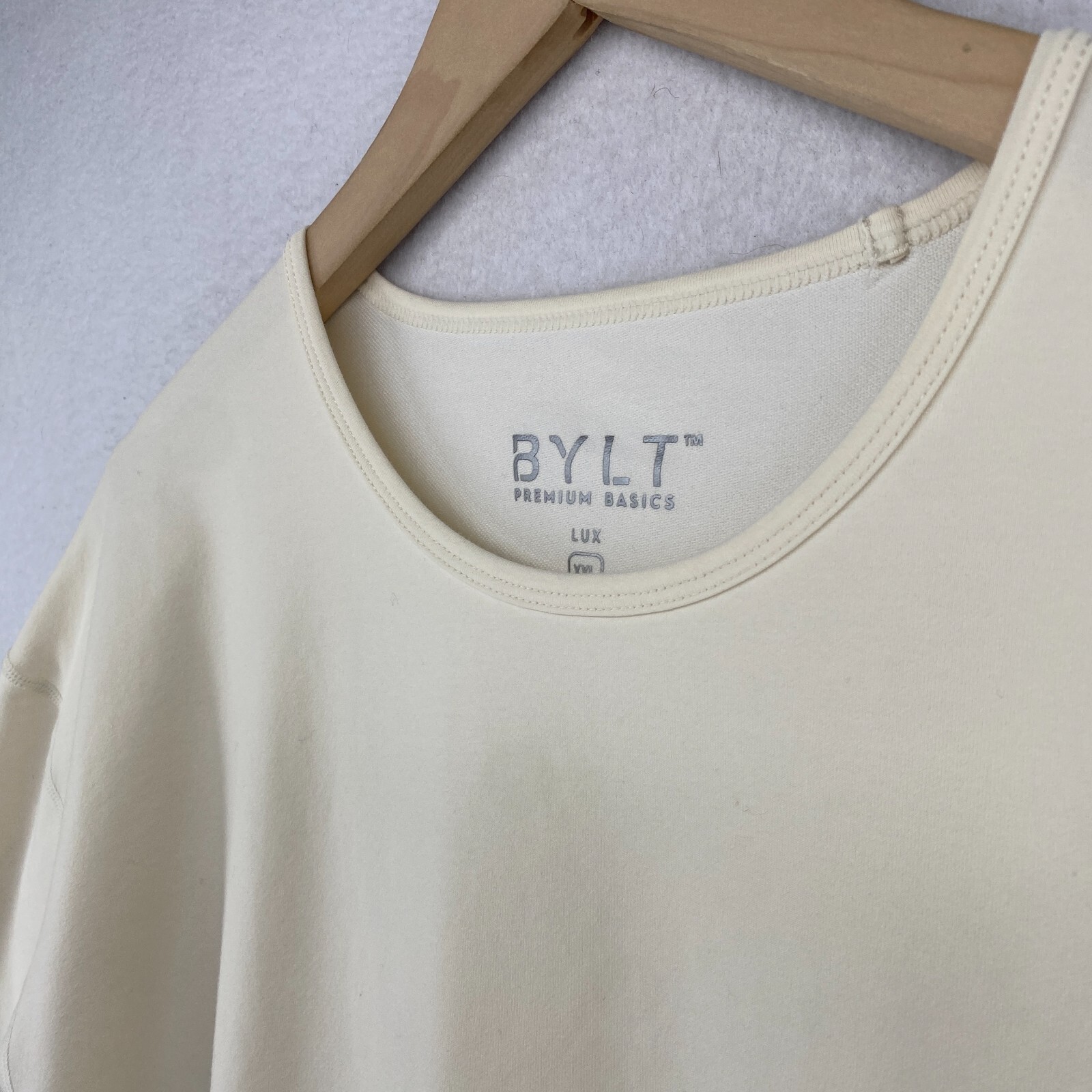 BYLT Shirt Mens 2XL LUX Drop Cut Premium Basics Gym Short Sleeve Off Ivory gallery