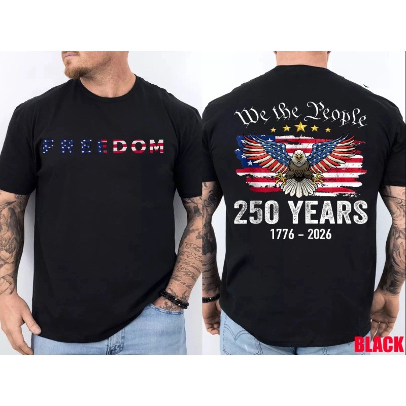 250 Years of Freedom 1776 2026 Patriotic Bald Eagle USA Flag Front Back T-Shirt gallery