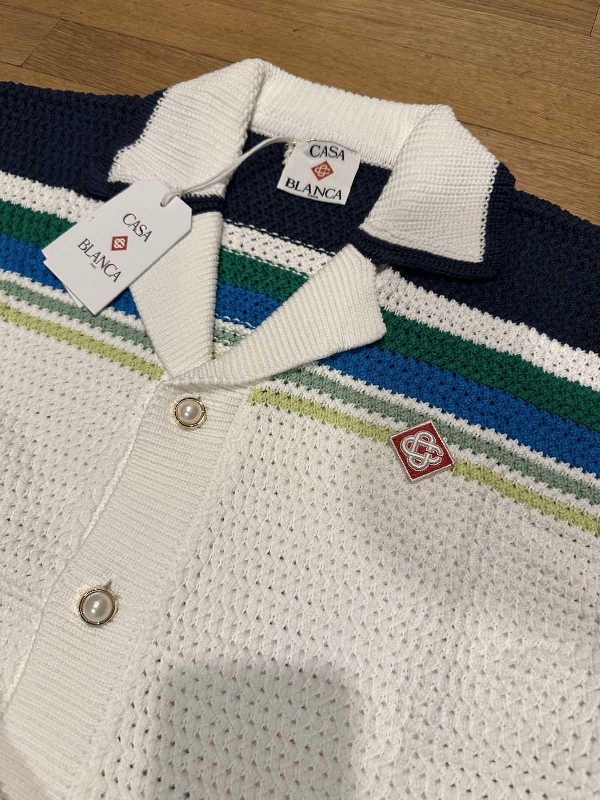Casablanca Men's Cotton Crochet Shirt/Short Set - Size Medium gallery
