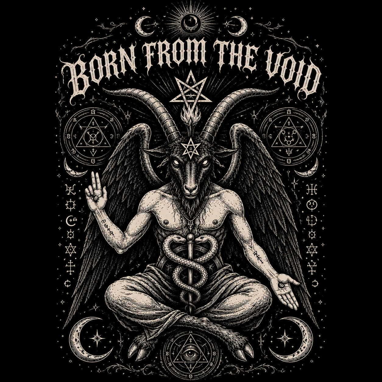 Born From The Void Gothic Occult T-Shirt Dark Fantasy Goat Demon Graphic Tee gallery