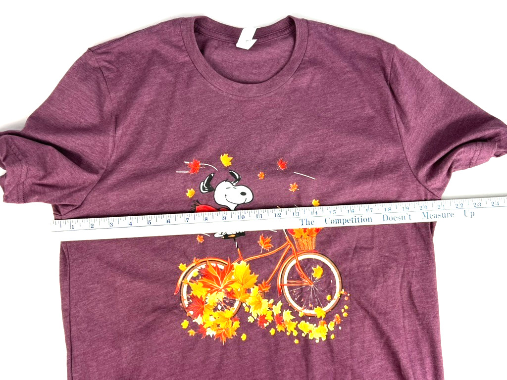 Bella + Canvas Purple T-Shirt UNISEX Large SNOOPY/Bike/Leaves Short Sleeves Crew gallery