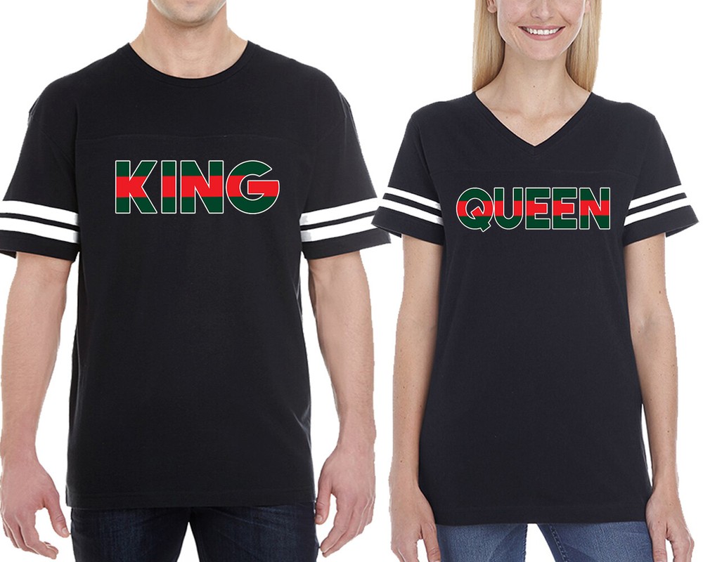 King Queen GREEN RED Fine JERSEY STYLE COUPLES TSHIRTS Couples Stripes Shirts