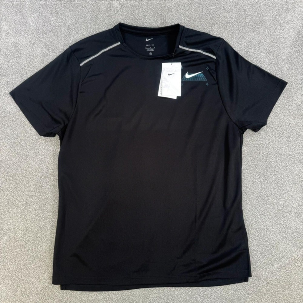 Nike Miler Men Short-Sleeve Graphic Running Top T-Shirt Black Small HV3997-010 M