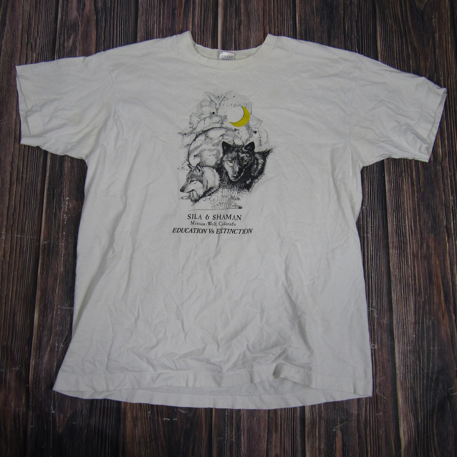 Vintage Mission Wolf Shirt Mens XL Sila Shaman Wolves Education Graphic 90s