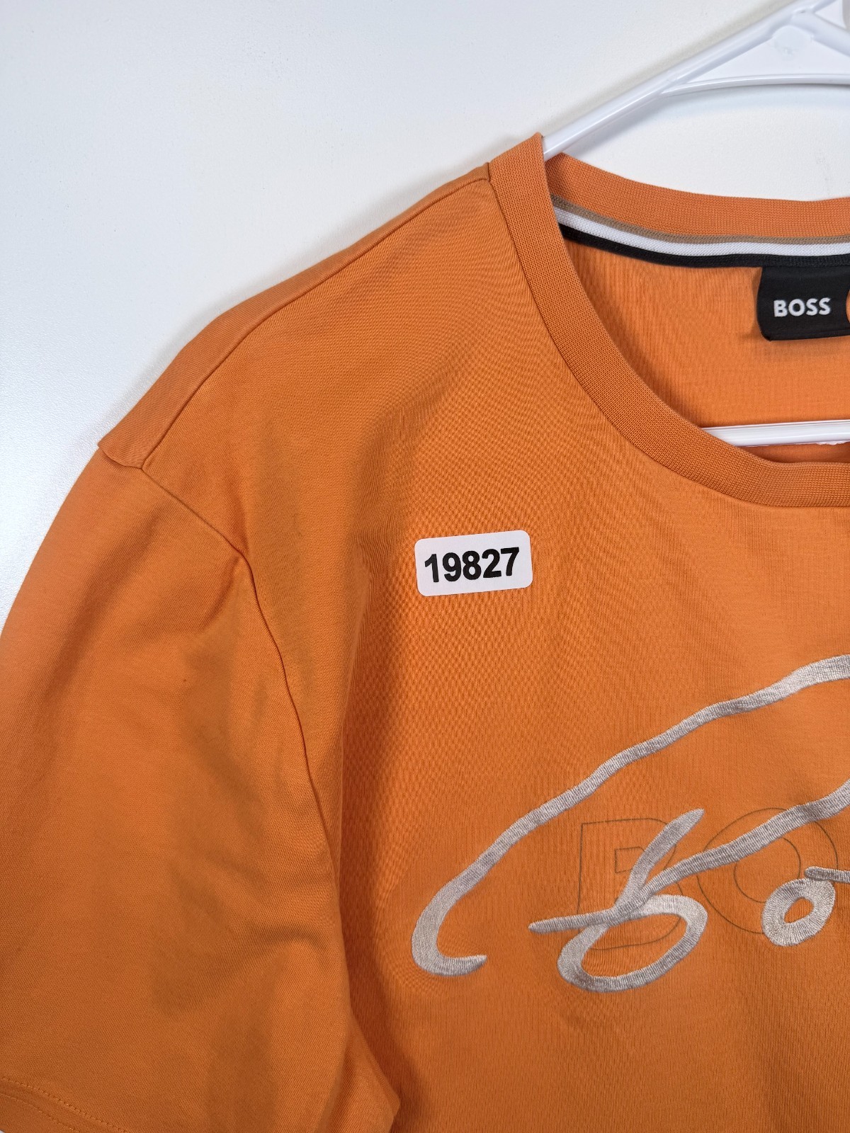 Boss Mens Crewneck Spellout Logo Statement Graphic T Shirt Orange Size Large gallery