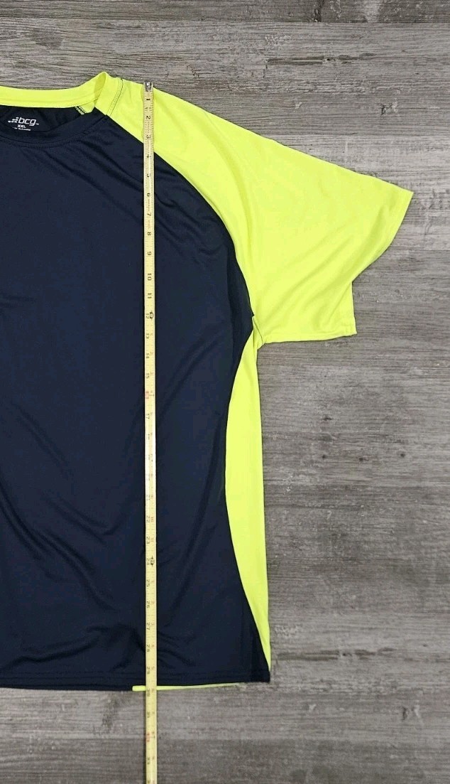 Mens XXL Two Tone Pullover BCG Navy Neon Yellow Short Sleeves Side Panels gallery