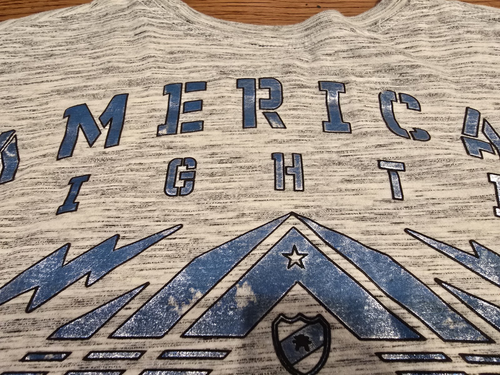 American Fighter Premium Athletic Mens Sz XL T-Shirt MMA Gray Blue Shiny Graphic gallery