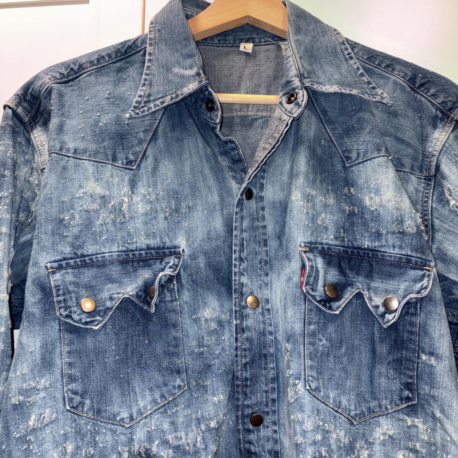 RARE Levi's Vintage Clothing Sawtooth Western Shirt MenSz L LVC Distressed Denim gallery