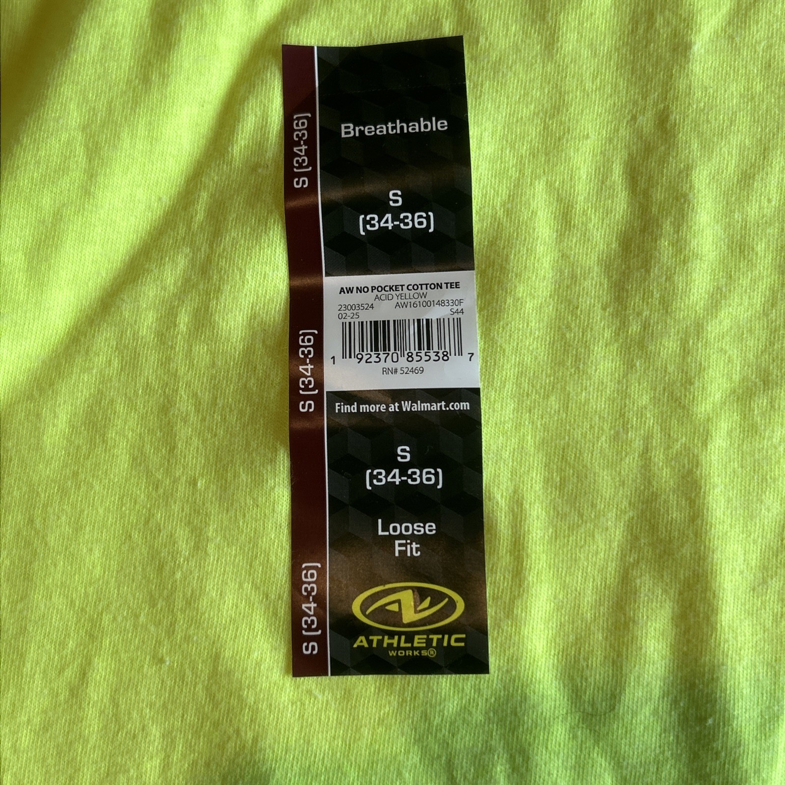 Athletic Works Loose Fit No Pocket Cotton Tee Men Sz S (34-36) NWT Acid Yellow gallery