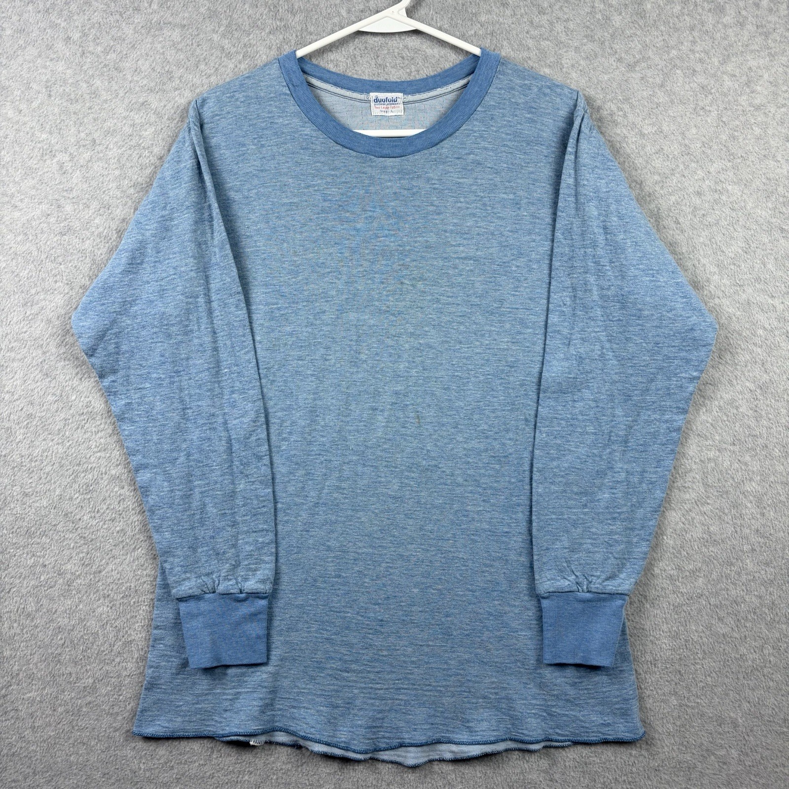 Vintage 60s Duofold Thermal Shirt Mens Large Blue Two Layer Long Sleeve Wool