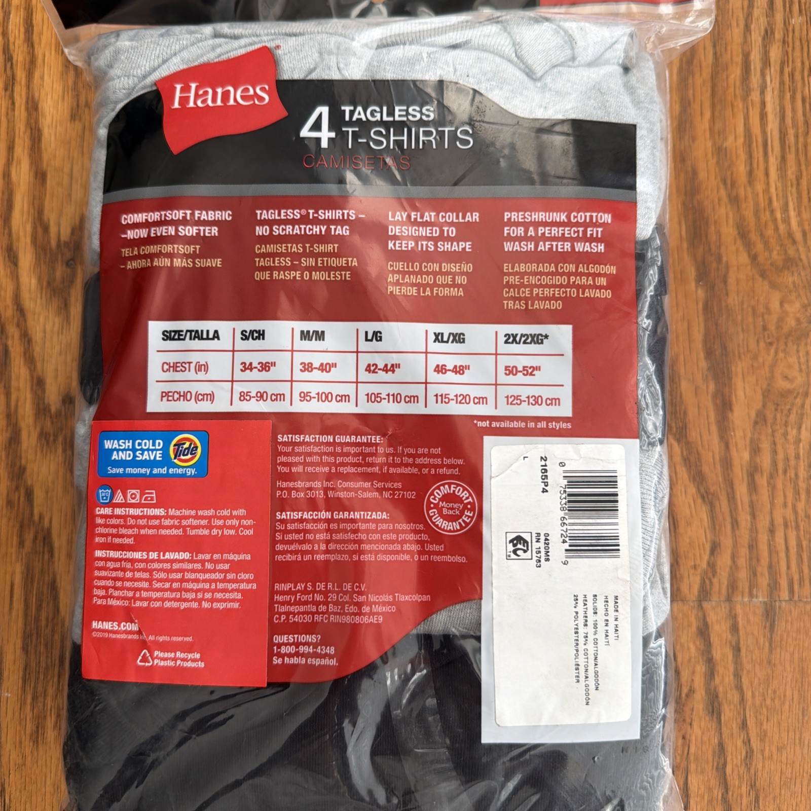 4 Pack Hanes Tagless 100% Cotton Wicking Cool Comfort Fabric T-Shirt - Large gallery